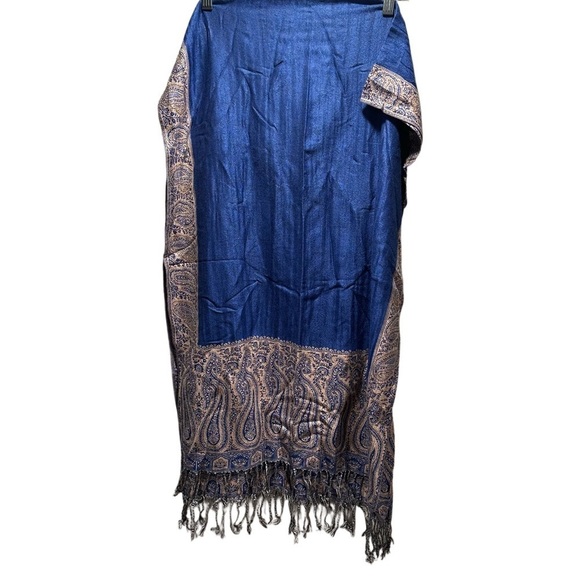 Elegant Shawl in Framed Navy Blue - Versatile Wrap, Poncho, or Cape Soft Rayon - Picture 10 of 17
